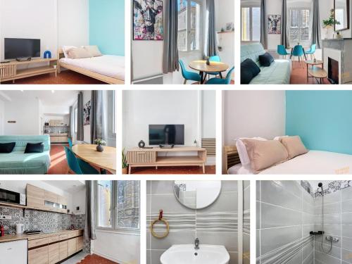 un collage de quatre photos d'une pièce dans l'établissement Appartement Lumineux - Cours Julien - Les Frères de la Loc', à Marseille