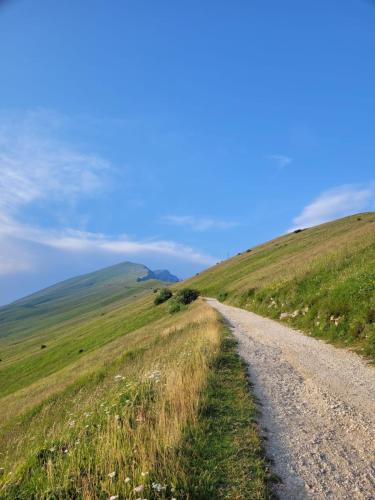 a dirt road in the middle of a field at Rifugio Chierego - 1911m in Brenzone sul Garda