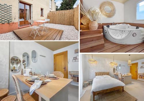 un collage de photos d'une maison avec baignoire dans l'établissement Bali Room, à Toulouse