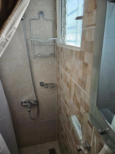 a bathroom with a shower with a glass door at Luxury Studio in San Isidro