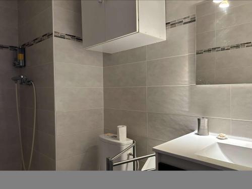 une salle de bain avec une douche, un lavabo et des toilettes dans l'établissement Studio 3 couchages CAP D'AGDE CT395-050, au Cap d'Agde