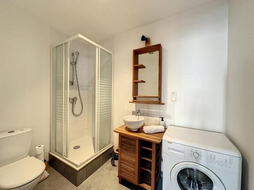 un bagno con lavatrice e lavandino di Cosy Appartement, St Sebastien a Lione