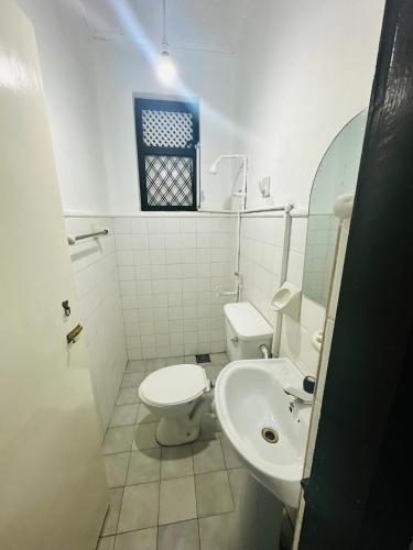 a bathroom with a toilet and a sink at Hotel Sunil's in Kataragama
