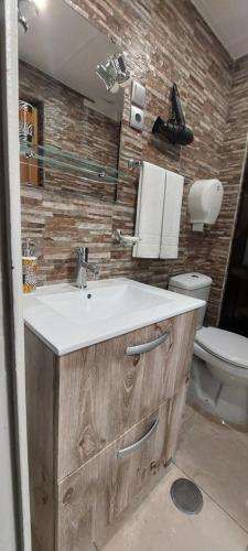 a bathroom with a sink and a toilet at Residencial Sol da Nave in Porto