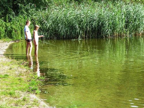 a couple of people standing in the water at Ferienhaus am Dümmer See, Perlin in Perlin