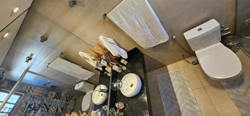 an overhead view of a bathroom with a toilet and sink at Pousada Chalé Poder das Pedras in Sao Paulo