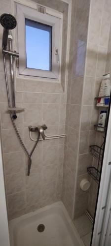 une salle de bain avec douche et fenêtre dans l'établissement Cozy 1 Bedroom Apartment Easy Access to Paris and Expo, à Montrouge