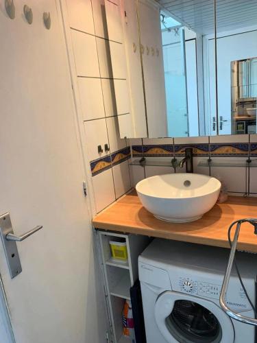 une salle de bain avec un lavabo et une machine à laver dans l'établissement Résidence Port Nature Colline 4 - Appartement T2- Port Nature Colline 4 MAE-5261, au Cap d'Agde