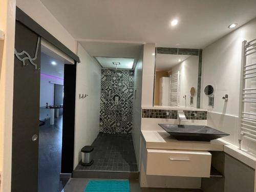 une salle de bain avec un lavabo et une douche dans l'établissement Moderne appart 8 pers Marignane - aéroport - plage, à Marignane