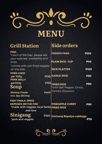 a menu for a restaurant on a black board at Camotes-Hidden-Huts in San Francisco