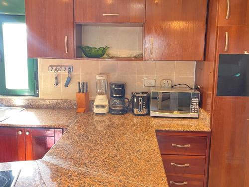 a kitchen with a counter top with a microwave at Stanza Mare Beach Front in Punta Cana