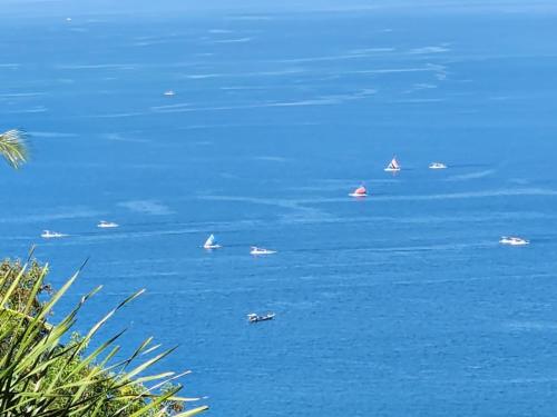 a group of boats floating in the water at Villa Umbrella Lombok in Senggigi 