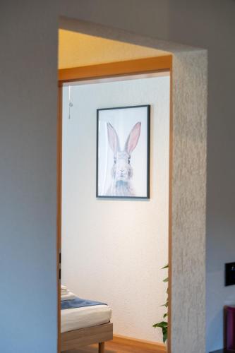 a picture of a rabbit on the door of a room at Special ROGER F RABBIT 2 Apartment, Roche Towers, 10-STAR in Basel