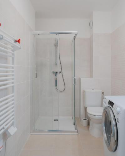 une salle de bain avec douche et toilettes dans l'établissement Nice Colors à coté de la plage, de la promenade des anglais et de la gare, à Nice