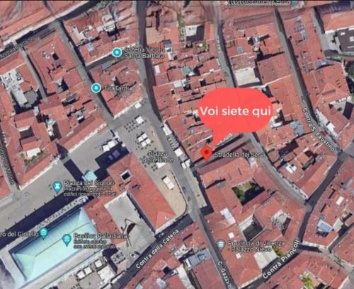 a map of a city with a red dot at Stradella 5 in Vicenza