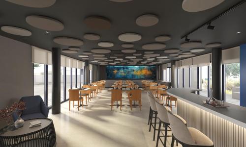 a rendering of a restaurant with tables and chairs at Hotel Sercotel Plana Onda in Onda