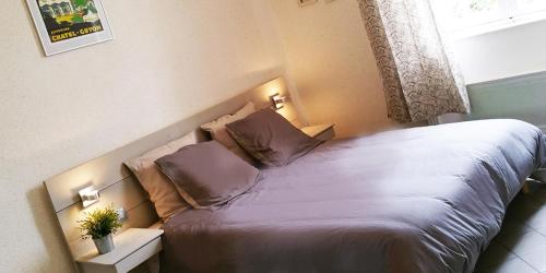 - une chambre avec un lit avec deux oreillers et une fenêtre dans l'établissement Studio résidence Grand Hôtel, à Châtel-Guyon