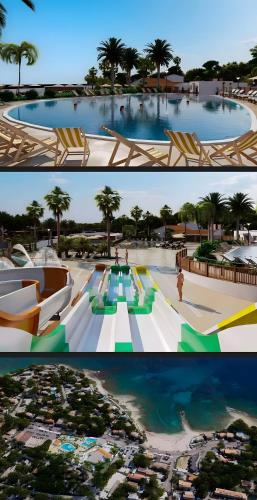 un collage de deux photos d'un complexe hôtelier dans l'établissement Mobil home tout équipé, à Carry-le-Rouet