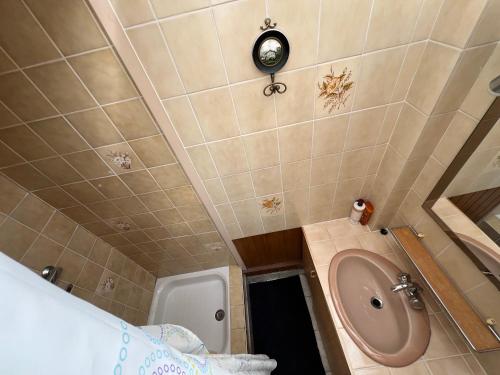 une petite salle de bain avec un lavabo et une douche dans l'établissement Maison 3 chambres, à Roubaix