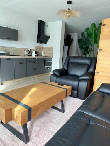 un salon avec un canapé et une table basse dans l'établissement Luxuria - Heliopolis C - Histoire de clés, au Cap d'Agde