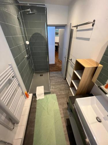 une salle de bain avec douche et lavabo dans l'établissement MX - House 10 min PARIS EXPOS- 11 bedrooms -, à Malakoff