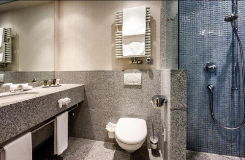 a bathroom with a toilet and a shower at Hotel Eden Roc - The Leading Hotels of the World in Ascona