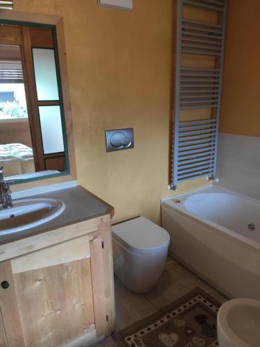 a bathroom with a tub and a toilet and a sink at Villa 5 Torri in Cortina dʼAmpezzo
