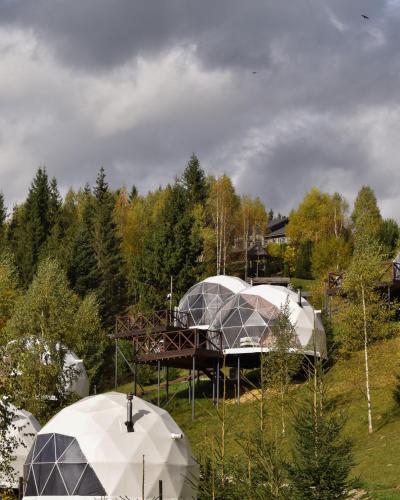 a group of four dome tents in a field at Charlton Estate in Yablunytsya