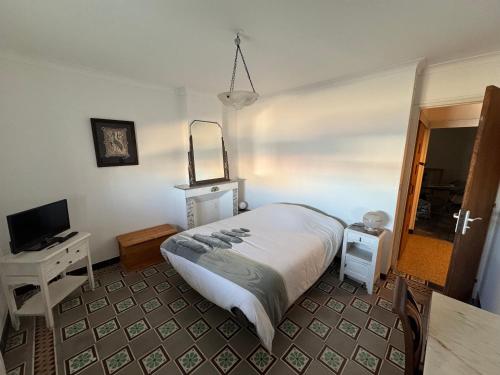 une chambre avec un grand lit et une télévision dans l'établissement Maison port la nouvelle, à Port-la-Nouvelle