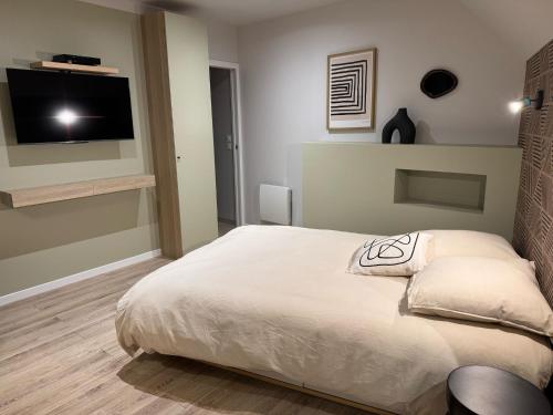a bedroom with a bed and a flat screen tv at Magnifique appartement rénové Place du Martroi in Orléans