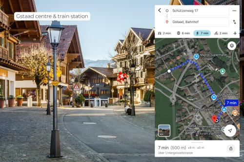 a screenshot of a street with a map and a street light at Charming Alpine Apartment Gstaad in Gstaad