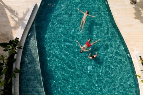2 persone nuotano in una piscina di Dreamer Palomino a Palomino