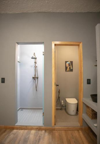 a bathroom with a shower and a toilet in a room at Pure in Mexico City