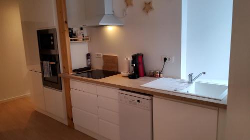 une cuisine avec un évier et un plan de travail dans l'établissement Appartement T3 au Centre ville de Pau, à Pau