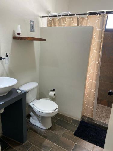 a bathroom with a toilet and a sink at 15 AVENIDA in Tapachula