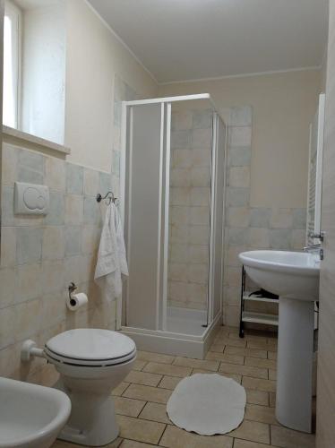 a bathroom with a shower and a toilet and a sink at Corte Valesana in Lazise