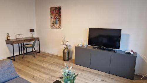 TV a/nebo společenská místnost v ubytování Helle gemütliche 3-Zi-Whg mit Terrasse und Gartenzugang