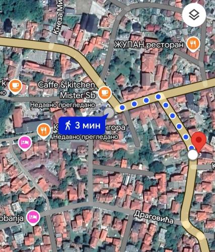 a map showing the approximate location of the intersection at Nada-S in Soko Banja