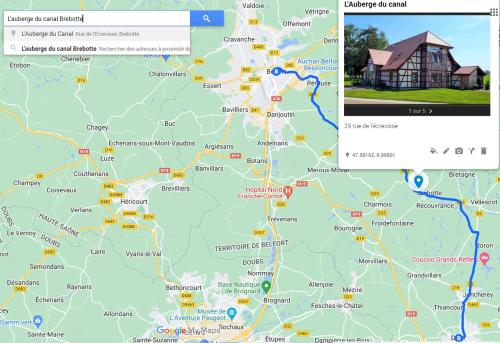 une carte montrant l'emplacement d'une maison dans l'établissement L'Auberge du canal, à Brebotte