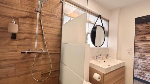 a bathroom with a shower and a sink at Lost inn Lyon Part dieu -Entre centre ville et gare part dieu -Netflix in Lyon
