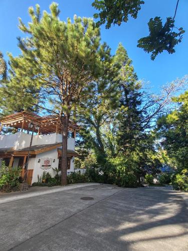 a house with a tree in front of a street at JnF Suites Tagaytay in Tagaytay