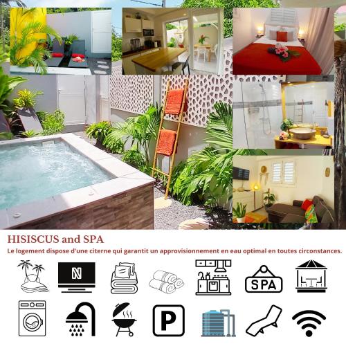 a collage of photos of a house with a swimming pool at RESIDENCE BEL COLIBRI la Caravelle Hibiscus & SPA in Sainte-Anne