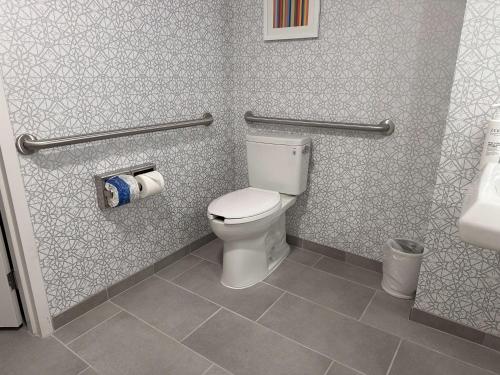 a bathroom with a toilet and a sink at Hampton Inn Milpitas in Milpitas