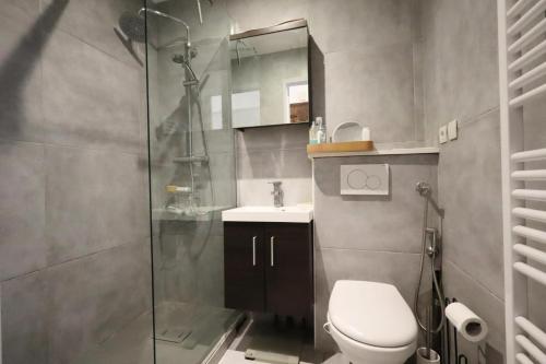 a bathroom with a shower and a toilet and a sink at Résidence Les Esserts - Les Esserts MAE-3931 in Les Houches