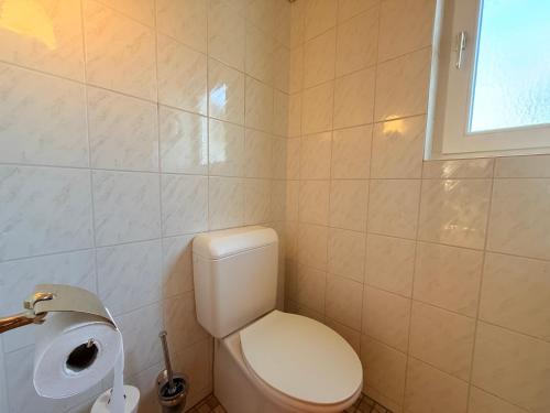 a bathroom with a white toilet and a window at MADELEINE in Sipplingen