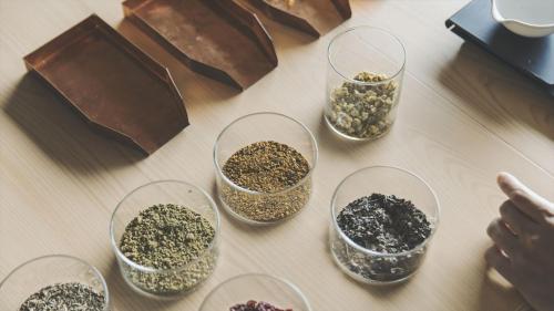 four glass bowls filled with seeds on a table at SOKI ATAMI - Vacation STAY 01473v in Atami