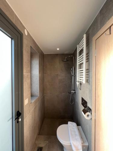a bathroom with a toilet and a shower at Aeson Premium Living in Volos