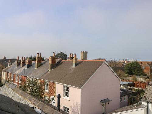 an overhead view of a white house with chimneys at Seapie Corner in Yarmouth