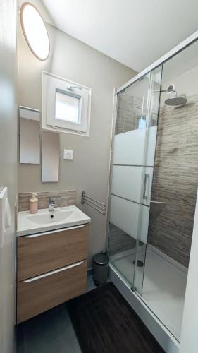 une salle de bain avec douche et lavabo dans l'établissement Studio - La Baume au coeur, à Sisteron