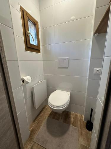 a small bathroom with a toilet and a window at Appart O'key in Lure